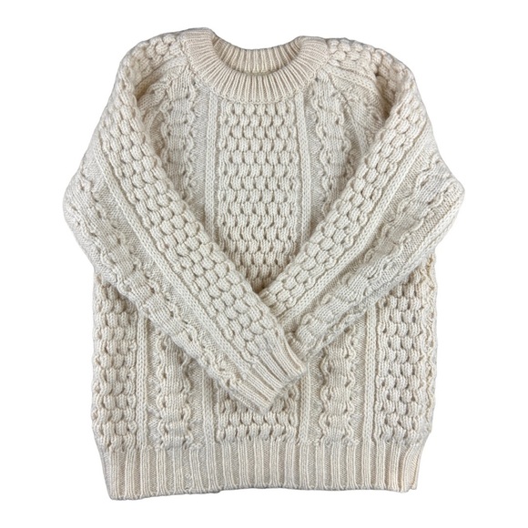 Vintage Aran Fishermans Ivory Irish Thick-Wool Cable-Knit Sweater Womens S/M - Picture 1 of 6